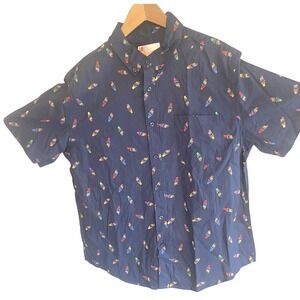 Take Pride Mens Navy Blue Rainbow Ice Cream Cone Cotton Button Down Shirt Large